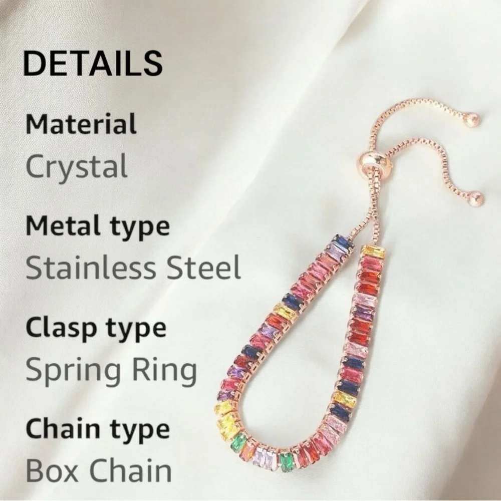 Multicolor Adjustable Tennis Bracelet. Gold w/adjustable slider-up to 10”! - Picture 7 of 14